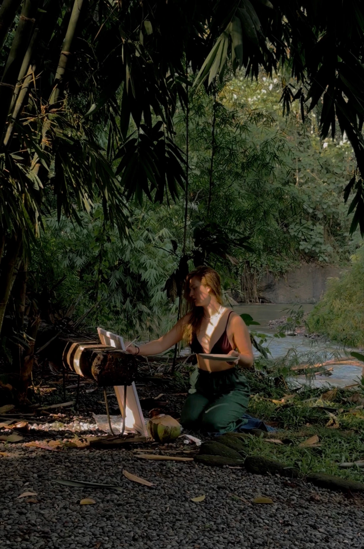 Victoria leading a practice in a garden